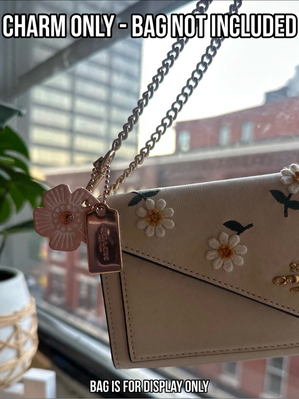 Coach Pink Leather Flower Charm with Rose Gold Tag - Picture 2 of 5